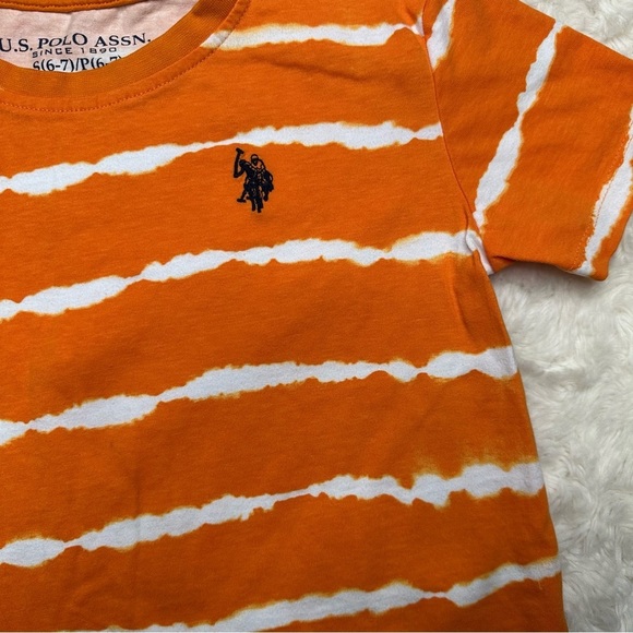 US Polo Assn. T-Shirt Orange & White Striped Size 7 - Picture 5 of 16